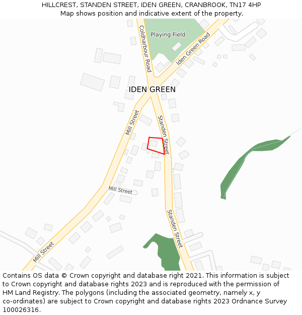 HILLCREST, STANDEN STREET, IDEN GREEN, CRANBROOK, TN17 4HP: Location map and indicative extent of plot