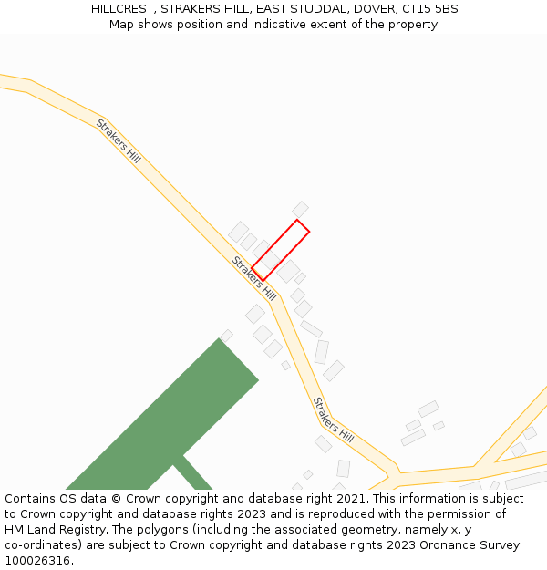 HILLCREST, STRAKERS HILL, EAST STUDDAL, DOVER, CT15 5BS: Location map and indicative extent of plot