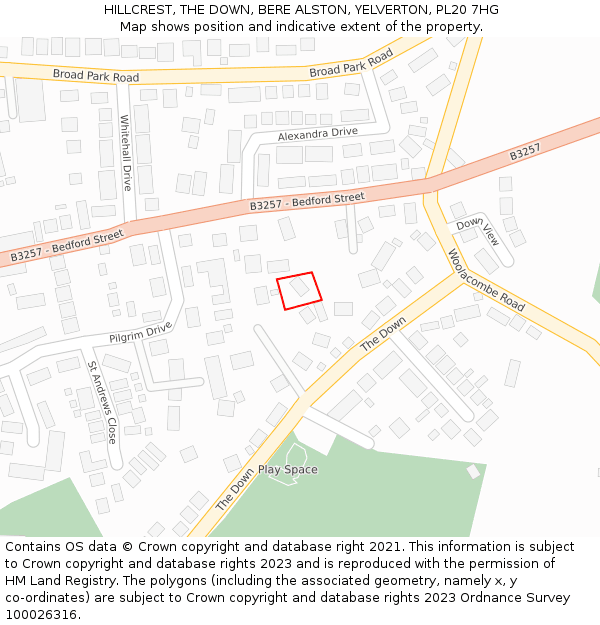 HILLCREST, THE DOWN, BERE ALSTON, YELVERTON, PL20 7HG: Location map and indicative extent of plot