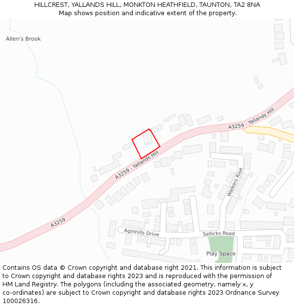 HILLCREST, YALLANDS HILL, MONKTON HEATHFIELD, TAUNTON, TA2 8NA: Location map and indicative extent of plot