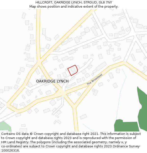 HILLCROFT, OAKRIDGE LYNCH, STROUD, GL6 7NY: Location map and indicative extent of plot