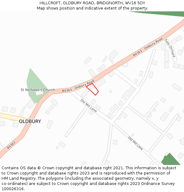 HILLCROFT, OLDBURY ROAD, BRIDGNORTH, WV16 5DY: Location map and indicative extent of plot