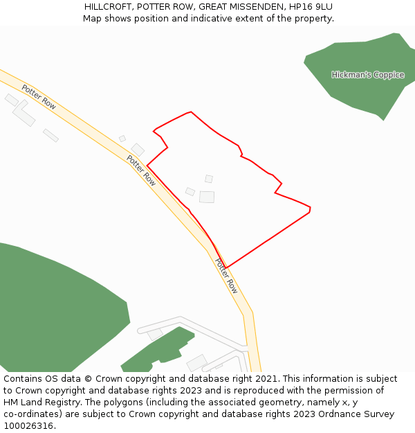 HILLCROFT, POTTER ROW, GREAT MISSENDEN, HP16 9LU: Location map and indicative extent of plot