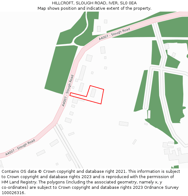 HILLCROFT, SLOUGH ROAD, IVER, SL0 0EA: Location map and indicative extent of plot