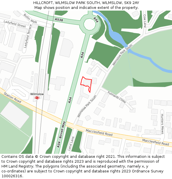 HILLCROFT, WILMSLOW PARK SOUTH, WILMSLOW, SK9 2AY: Location map and indicative extent of plot