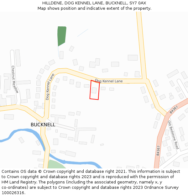 HILLDENE, DOG KENNEL LANE, BUCKNELL, SY7 0AX: Location map and indicative extent of plot
