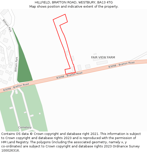 HILLFIELD, BRATTON ROAD, WESTBURY, BA13 4TG: Location map and indicative extent of plot