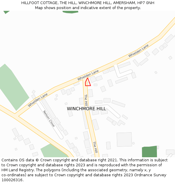 HILLFOOT COTTAGE, THE HILL, WINCHMORE HILL, AMERSHAM, HP7 0NH: Location map and indicative extent of plot