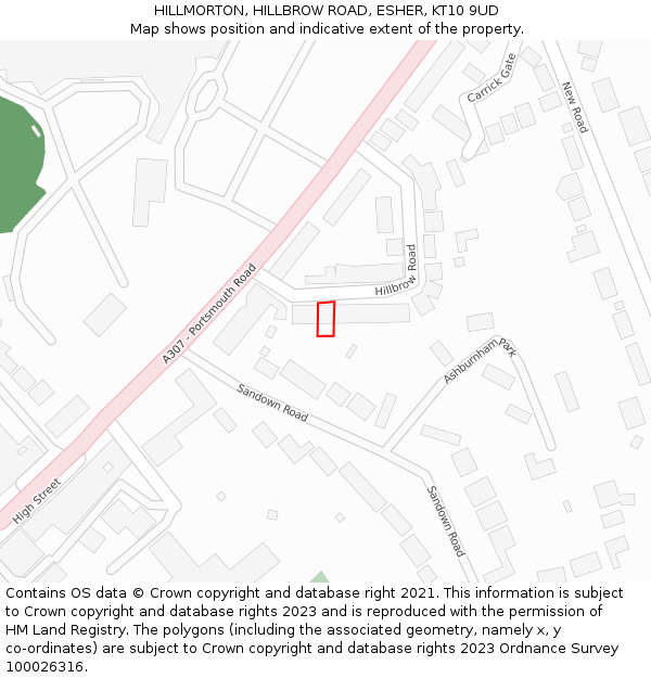 HILLMORTON, HILLBROW ROAD, ESHER, KT10 9UD: Location map and indicative extent of plot