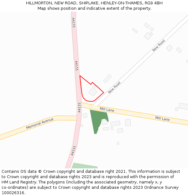 HILLMORTON, NEW ROAD, SHIPLAKE, HENLEY-ON-THAMES, RG9 4BH: Location map and indicative extent of plot