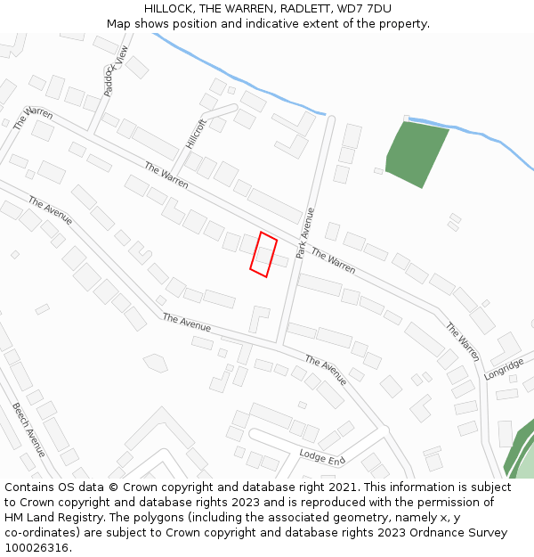 HILLOCK, THE WARREN, RADLETT, WD7 7DU: Location map and indicative extent of plot