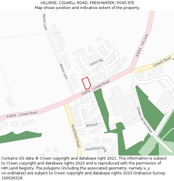 HILLRISE, COLWELL ROAD, FRESHWATER, PO40 9TE: Location map and indicative extent of plot