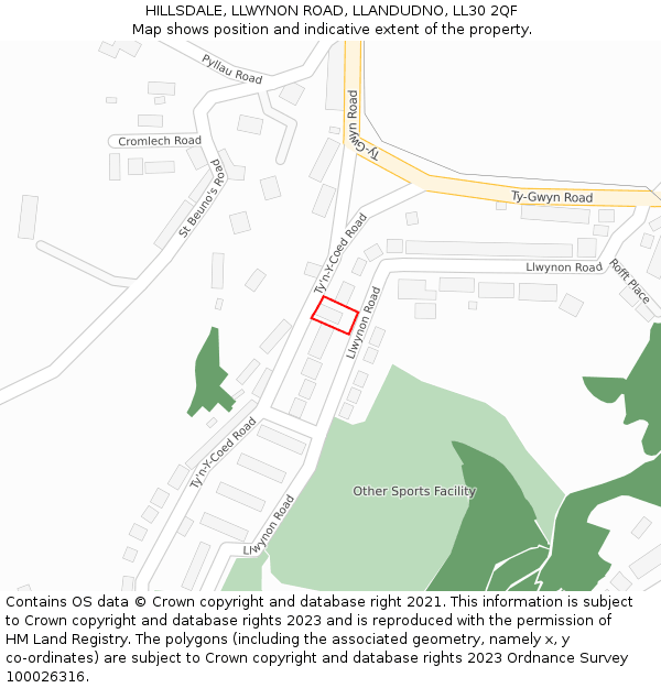 HILLSDALE, LLWYNON ROAD, LLANDUDNO, LL30 2QF: Location map and indicative extent of plot