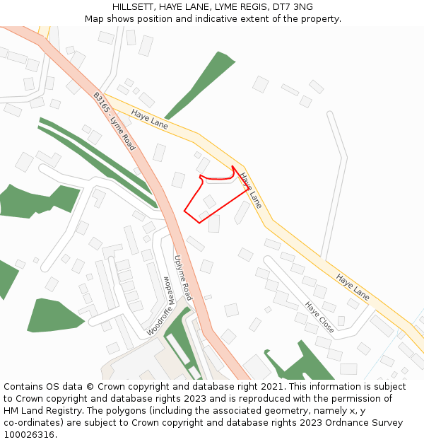 HILLSETT, HAYE LANE, LYME REGIS, DT7 3NG: Location map and indicative extent of plot