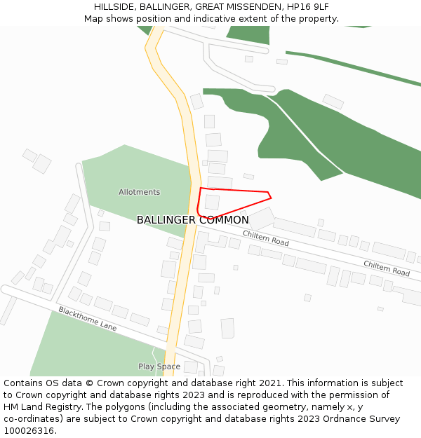 HILLSIDE, BALLINGER, GREAT MISSENDEN, HP16 9LF: Location map and indicative extent of plot