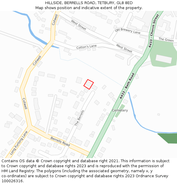 HILLSIDE, BERRELLS ROAD, TETBURY, GL8 8ED: Location map and indicative extent of plot