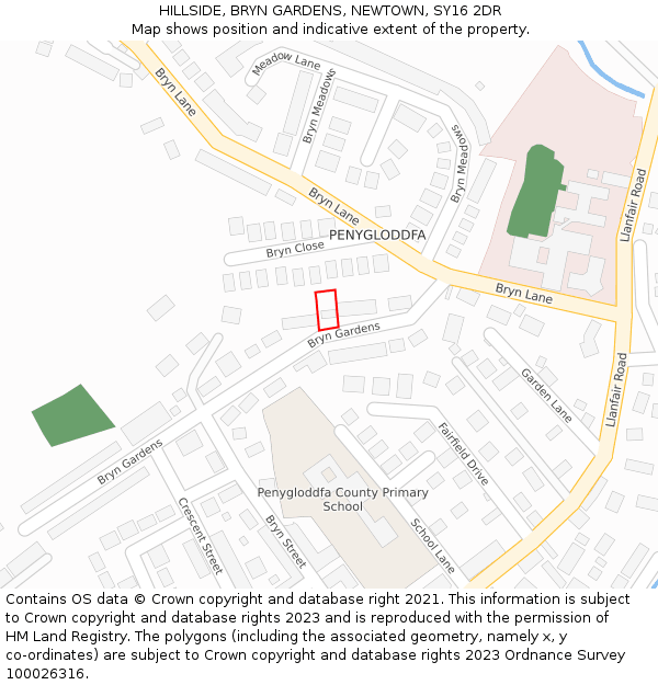 HILLSIDE, BRYN GARDENS, NEWTOWN, SY16 2DR: Location map and indicative extent of plot