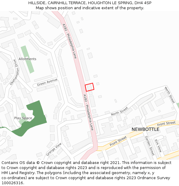 HILLSIDE, CAIRNHILL TERRACE, HOUGHTON LE SPRING, DH4 4SP: Location map and indicative extent of plot