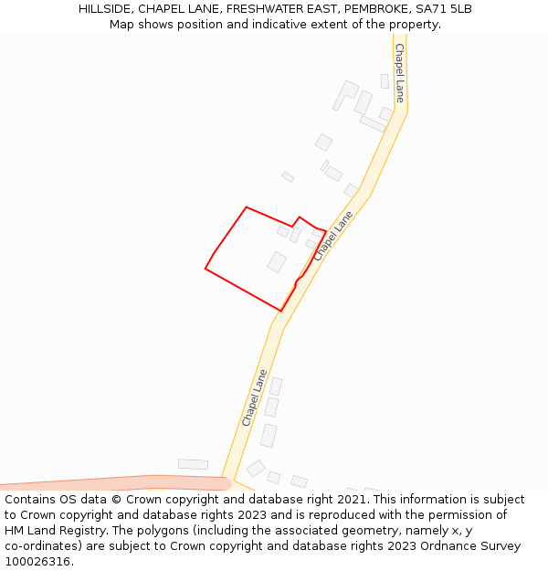 HILLSIDE, CHAPEL LANE, FRESHWATER EAST, PEMBROKE, SA71 5LB: Location map and indicative extent of plot