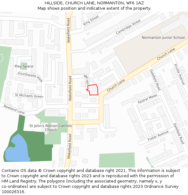 HILLSIDE, CHURCH LANE, NORMANTON, WF6 1AZ: Location map and indicative extent of plot