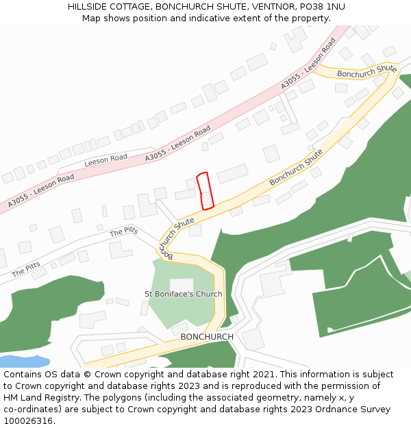 HILLSIDE COTTAGE, BONCHURCH SHUTE, VENTNOR, PO38 1NU: Location map and indicative extent of plot