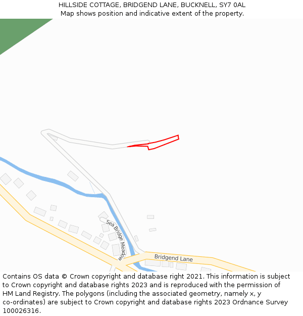 HILLSIDE COTTAGE, BRIDGEND LANE, BUCKNELL, SY7 0AL: Location map and indicative extent of plot