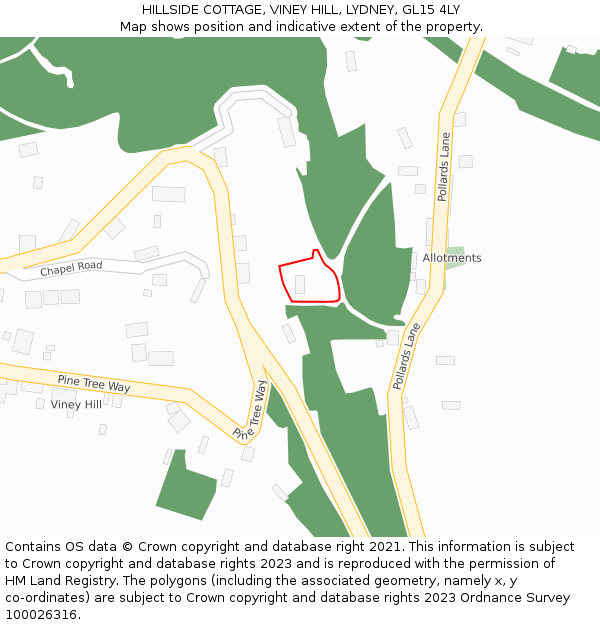 HILLSIDE COTTAGE, VINEY HILL, LYDNEY, GL15 4LY: Location map and indicative extent of plot