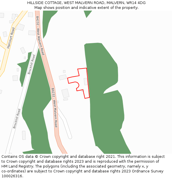 HILLSIDE COTTAGE, WEST MALVERN ROAD, MALVERN, WR14 4DG: Location map and indicative extent of plot