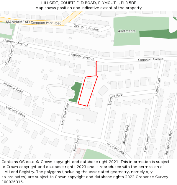 HILLSIDE, COURTFIELD ROAD, PLYMOUTH, PL3 5BB: Location map and indicative extent of plot