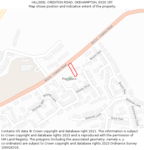HILLSIDE, CREDITON ROAD, OKEHAMPTON, EX20 1RT: Location map and indicative extent of plot