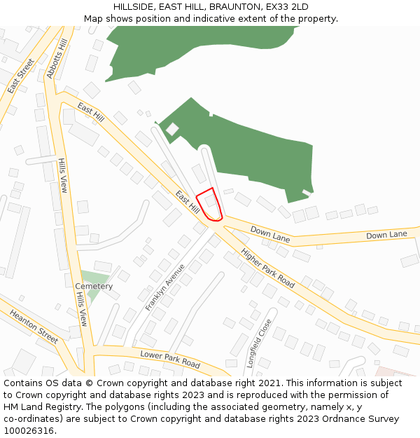 HILLSIDE, EAST HILL, BRAUNTON, EX33 2LD: Location map and indicative extent of plot