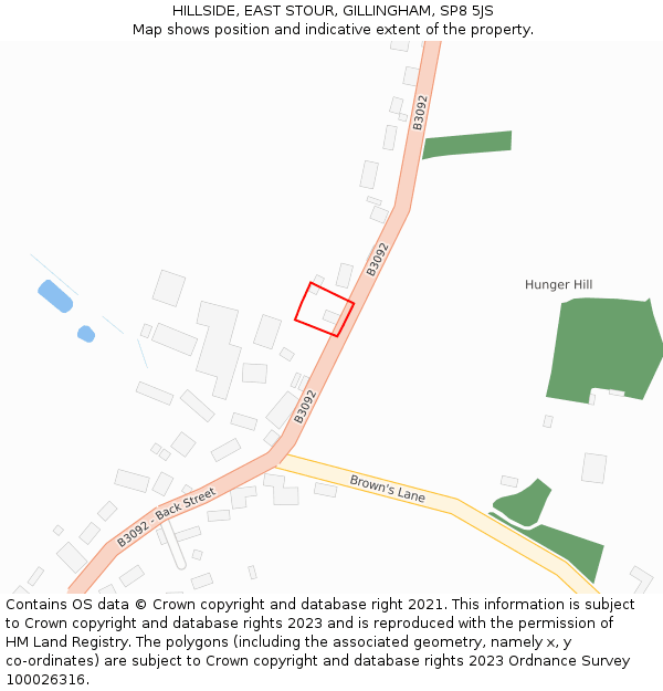 HILLSIDE, EAST STOUR, GILLINGHAM, SP8 5JS: Location map and indicative extent of plot