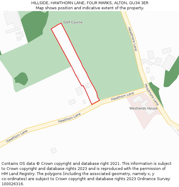 HILLSIDE, HAWTHORN LANE, FOUR MARKS, ALTON, GU34 3ER: Location map and indicative extent of plot