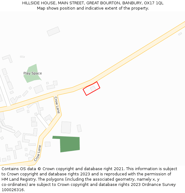 HILLSIDE HOUSE, MAIN STREET, GREAT BOURTON, BANBURY, OX17 1QL: Location map and indicative extent of plot