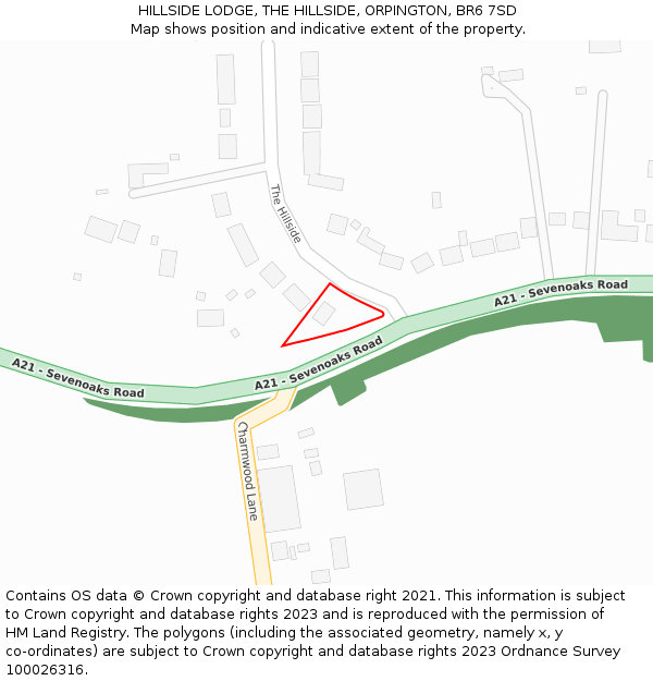 HILLSIDE LODGE, THE HILLSIDE, ORPINGTON, BR6 7SD: Location map and indicative extent of plot