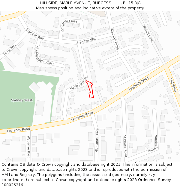 HILLSIDE, MARLE AVENUE, BURGESS HILL, RH15 8JG: Location map and indicative extent of plot