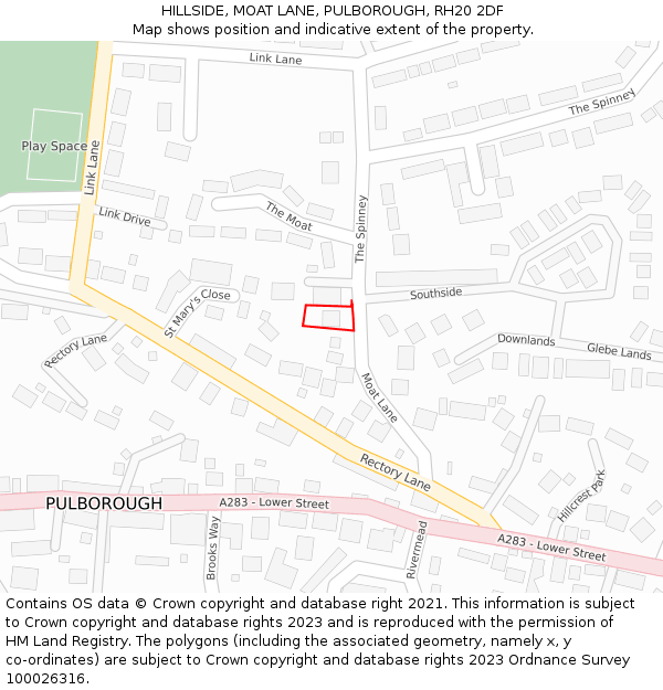 HILLSIDE, MOAT LANE, PULBOROUGH, RH20 2DF: Location map and indicative extent of plot