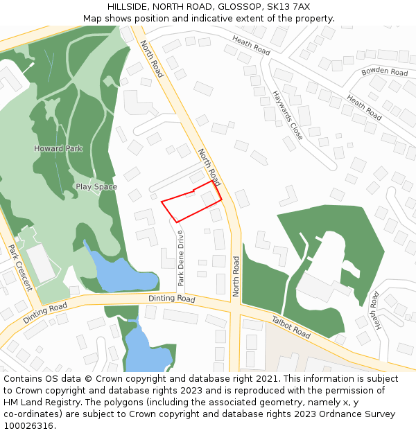 HILLSIDE, NORTH ROAD, GLOSSOP, SK13 7AX: Location map and indicative extent of plot