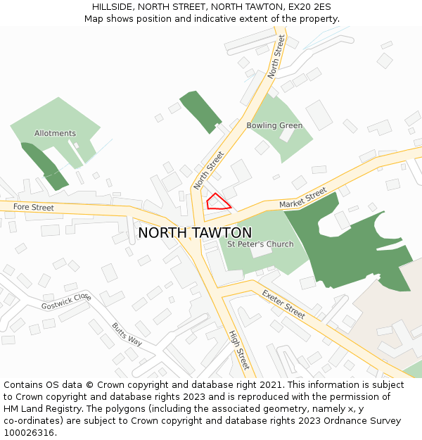 HILLSIDE, NORTH STREET, NORTH TAWTON, EX20 2ES: Location map and indicative extent of plot