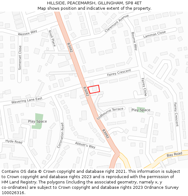 HILLSIDE, PEACEMARSH, GILLINGHAM, SP8 4ET: Location map and indicative extent of plot