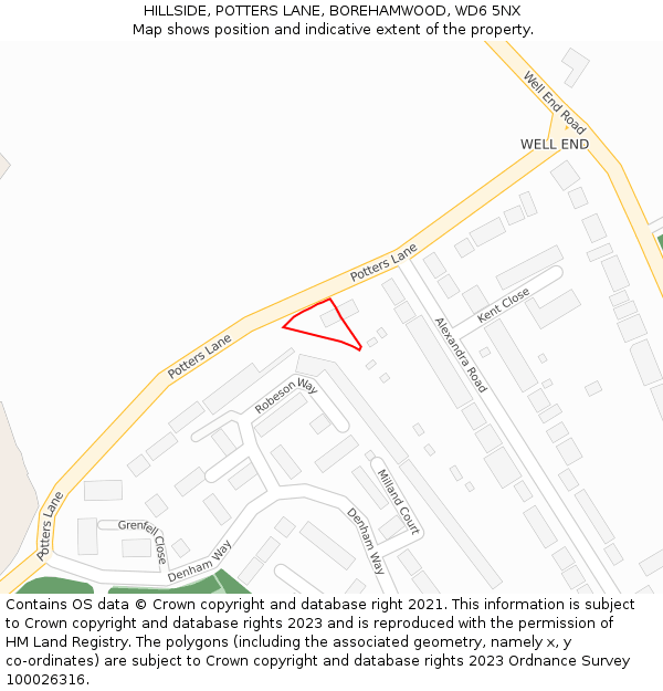 HILLSIDE, POTTERS LANE, BOREHAMWOOD, WD6 5NX: Location map and indicative extent of plot
