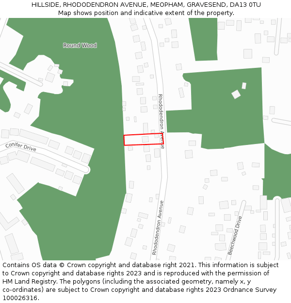 HILLSIDE, RHODODENDRON AVENUE, MEOPHAM, GRAVESEND, DA13 0TU: Location map and indicative extent of plot
