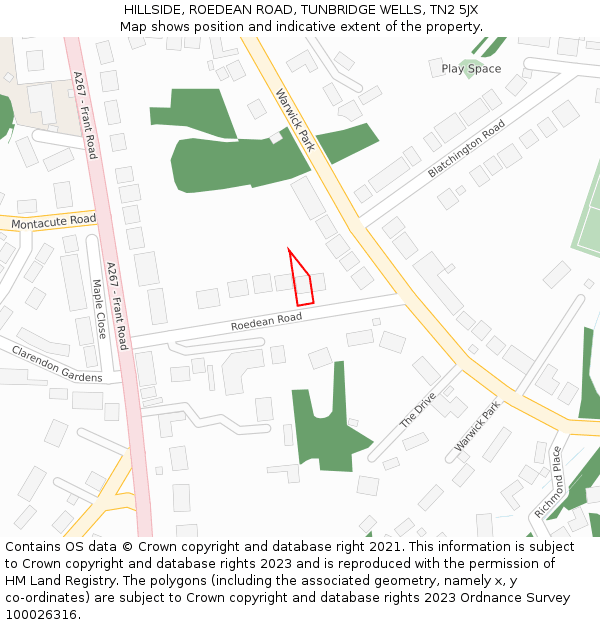 HILLSIDE, ROEDEAN ROAD, TUNBRIDGE WELLS, TN2 5JX: Location map and indicative extent of plot