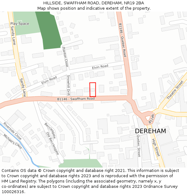 HILLSIDE, SWAFFHAM ROAD, DEREHAM, NR19 2BA: Location map and indicative extent of plot