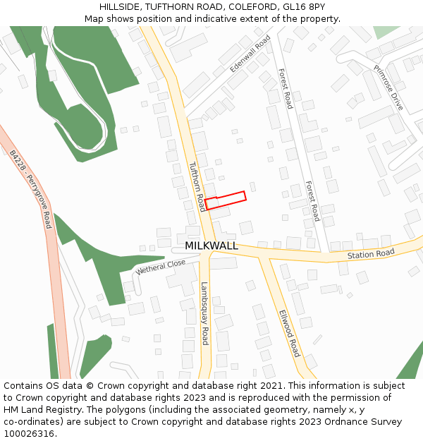 HILLSIDE, TUFTHORN ROAD, COLEFORD, GL16 8PY: Location map and indicative extent of plot