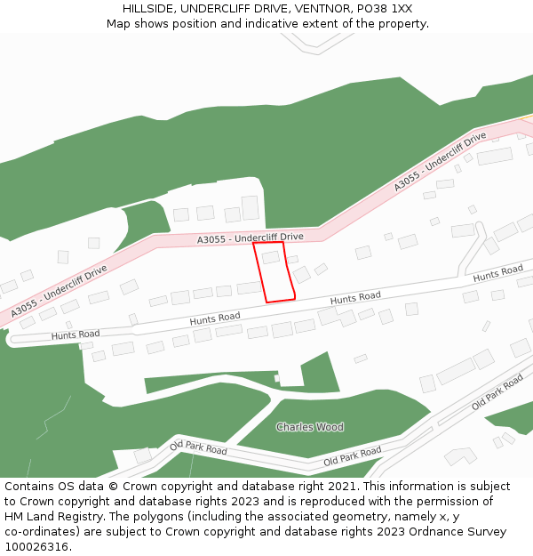 HILLSIDE, UNDERCLIFF DRIVE, VENTNOR, PO38 1XX: Location map and indicative extent of plot