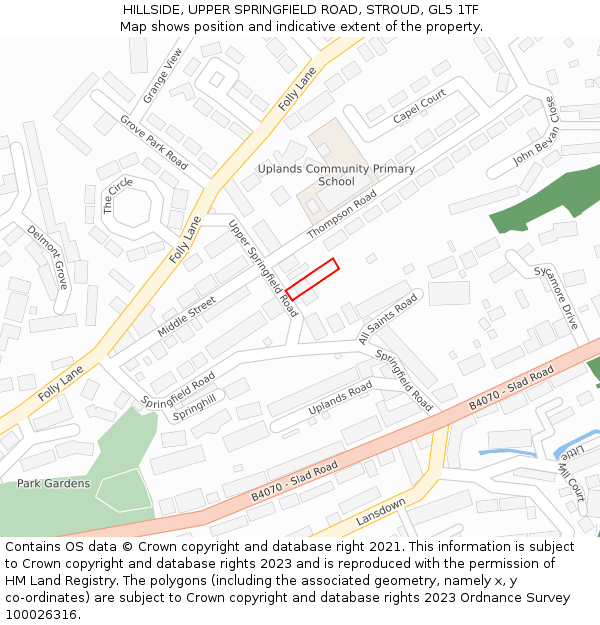 HILLSIDE, UPPER SPRINGFIELD ROAD, STROUD, GL5 1TF: Location map and indicative extent of plot