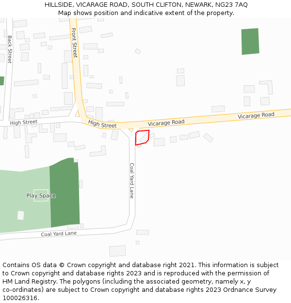 HILLSIDE, VICARAGE ROAD, SOUTH CLIFTON, NEWARK, NG23 7AQ: Location map and indicative extent of plot