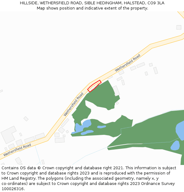 HILLSIDE, WETHERSFIELD ROAD, SIBLE HEDINGHAM, HALSTEAD, CO9 3LA: Location map and indicative extent of plot