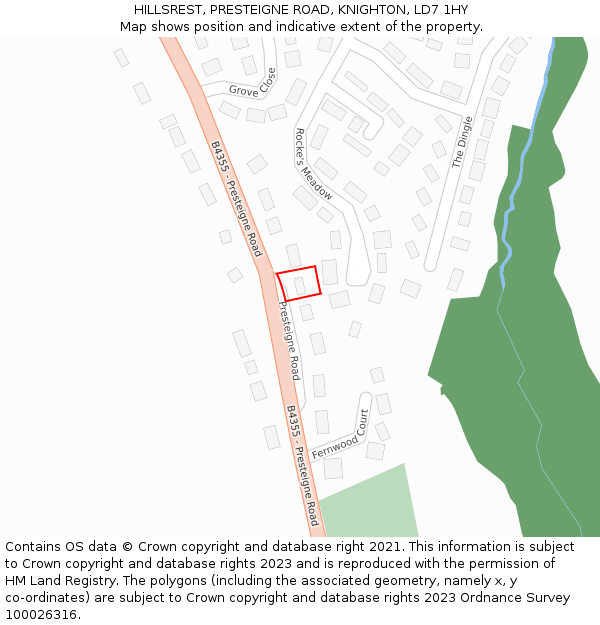 HILLSREST, PRESTEIGNE ROAD, KNIGHTON, LD7 1HY: Location map and indicative extent of plot